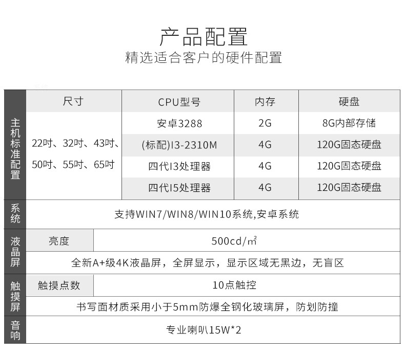 觸摸查詢一體機(jī)產(chǎn)品配置